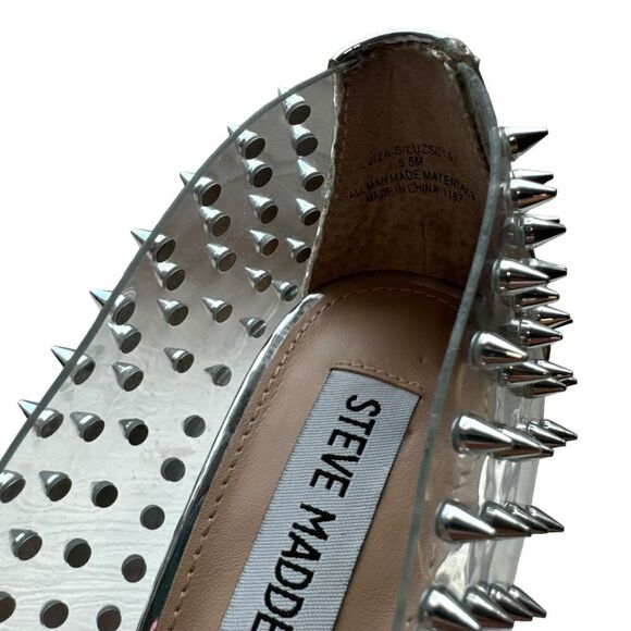 Revolve Steve Madden Luiza Vala Studded Clear Pointed toe Stiletto Heels Silver - Picture 9 of 12